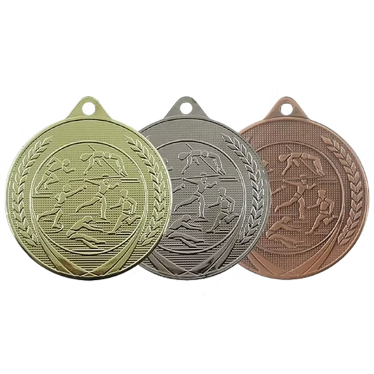 Médaille MS16 Athlétisme 50 mm, disponible en 3 couleurs, personnalisable avec texte au dos.