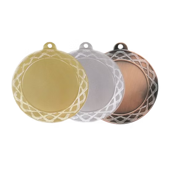 Médaille M708 – 70 mm, disponible en 3 couleurs, personnalisable avec emblème 50 mm et texte au dos. En Métal