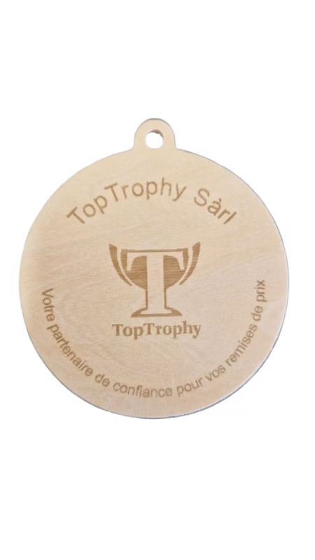 Médaille bois 70mm gravure laser personnalisée Suisse