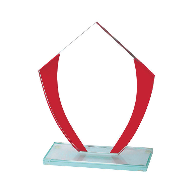 TV305 Trophée en verre rouge et transparent avec gravure personnalisée