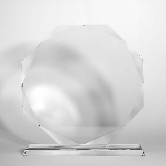 Trophée octogonal en verre TV307 avec gravure personnalisée et boîte cadeau noire