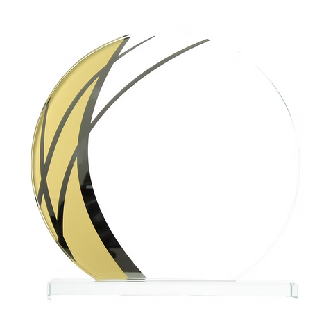 Glastrophäe TV310 mit Metalleinsatz, 17–21 cm – Glastrophäe mit Gravur