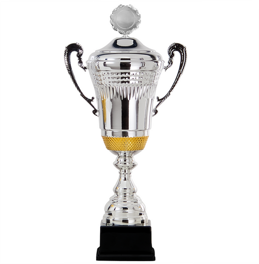 cp 127  Coupe en métal  prestige avec couvercle et résistante, bi coulor couleurs argent et or . Idéale pour les challenges, remises de prix en tout genres.