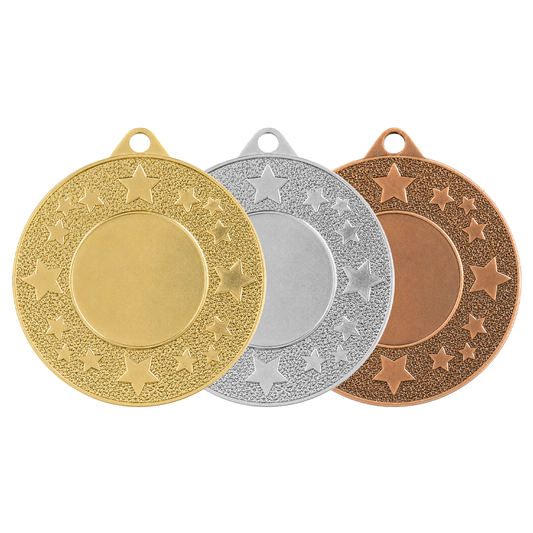 Médaille en 50mm avec emblème 25mm de 3 couleurs or argent et bronze avec motif étoile
Gymnastique artistique 
TopTrophy - Suisse