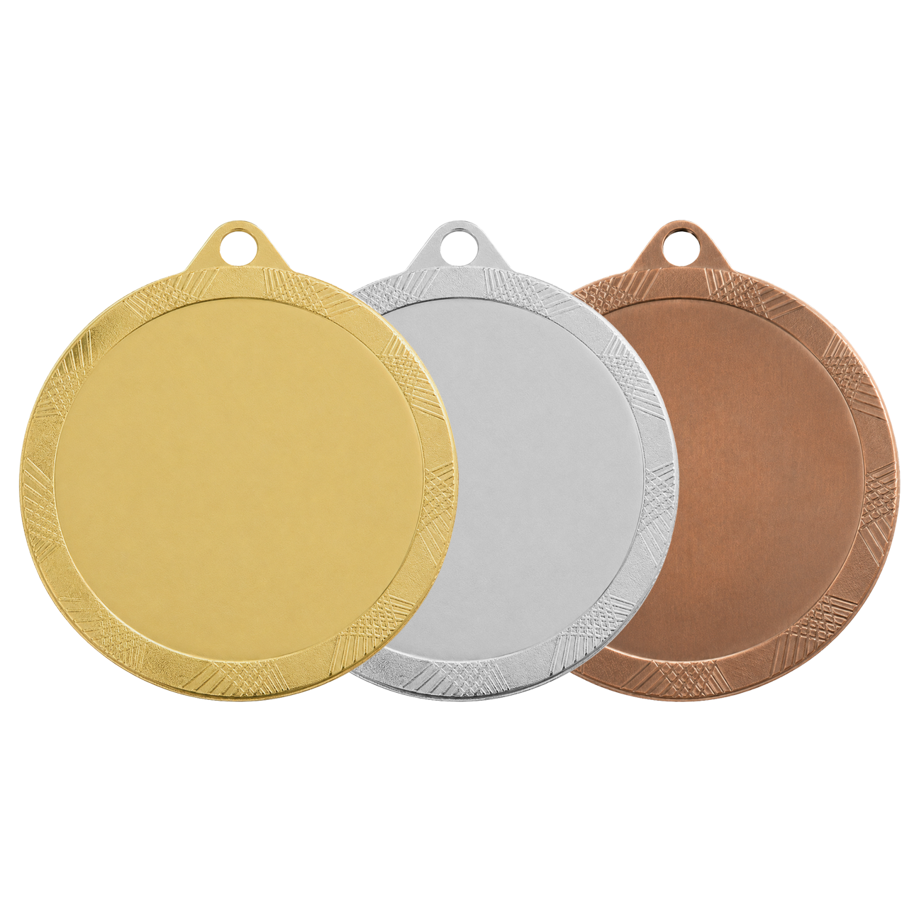 Médaille M601 – 60 mm, disponible en 3 couleurs, personnalisable avec emblème 50 mm et texte au dos. Best seller - Métal 