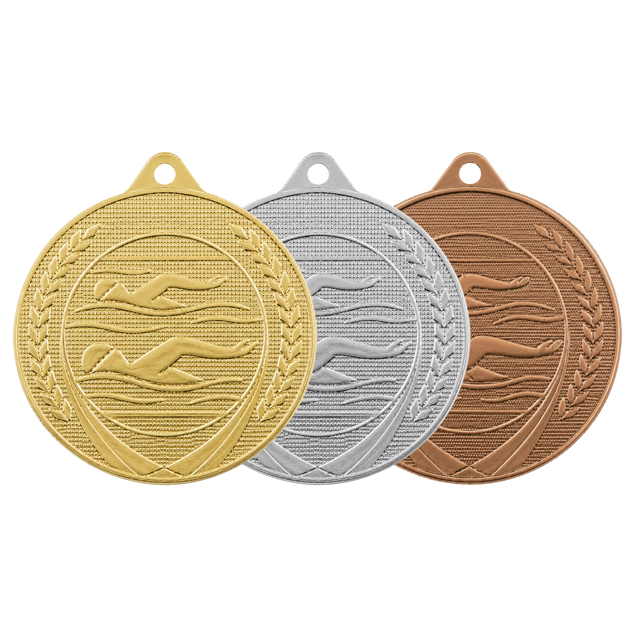 Médaille MS14 Natation 50 mm, disponible en 3 couleurs, 
Médaille sport
personnalisable avec texte au dos. Médaille en métal
Toptrophy - Suisse