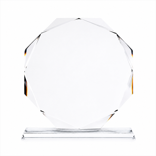 Trophée octogonal en verre TV307 avec gravure personnalisée et boîte cadeau noire